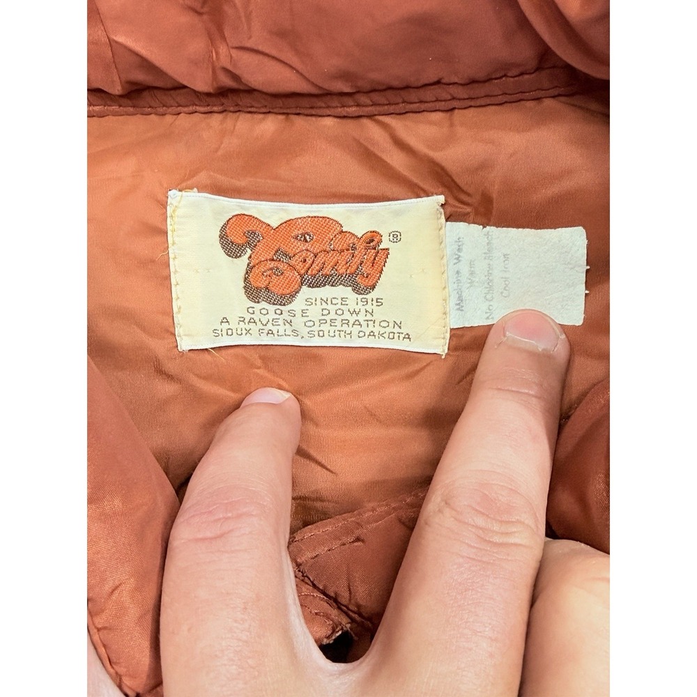 Vintage Comfy Goose Down Puffer Vest Peach Brown Snap Front USA Men's Medium - Picture 4 of 6